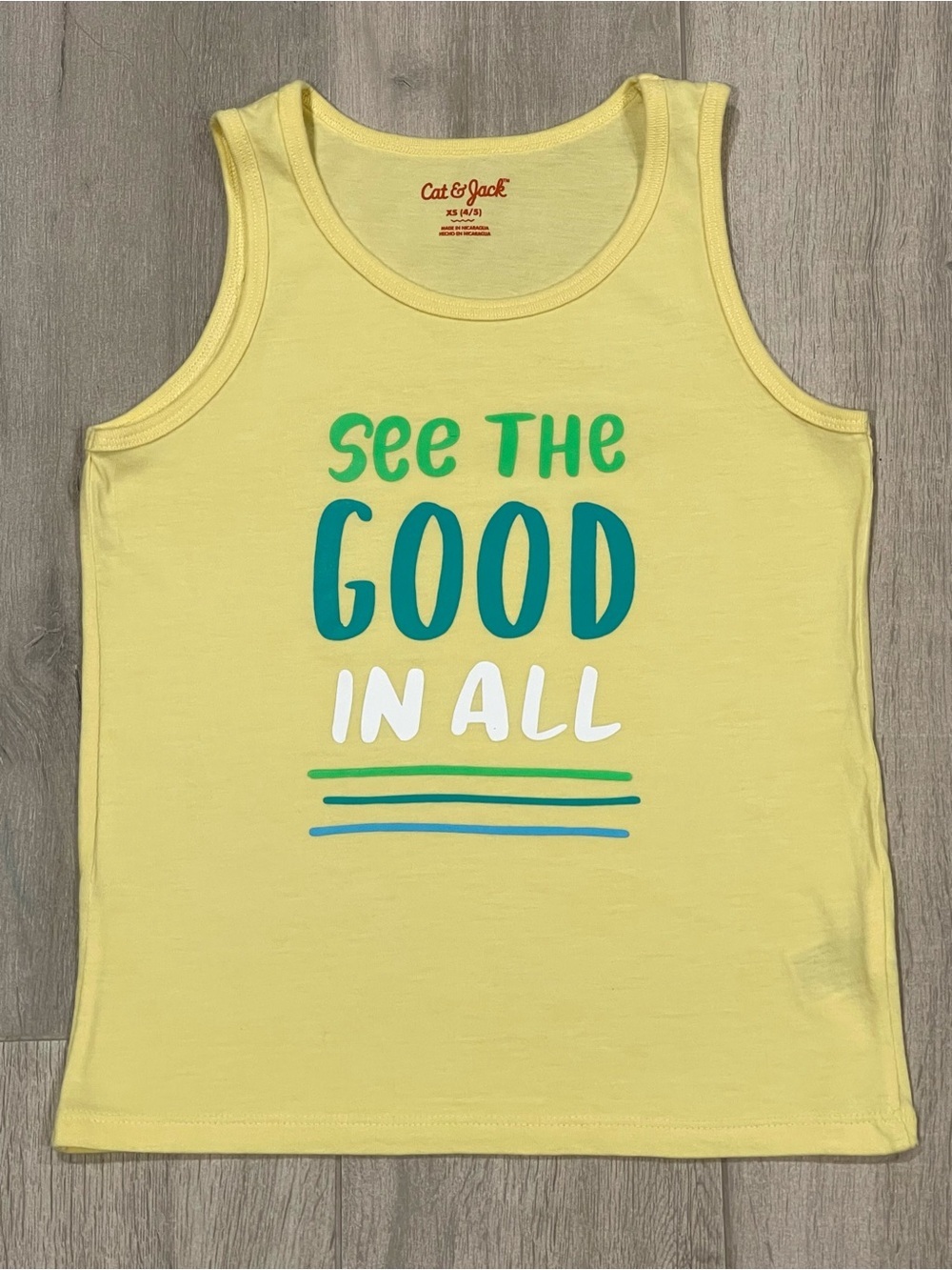 Cat & Jack Yellow Tank Top “See The Good In All” Graphic | XS (4/5) Kids